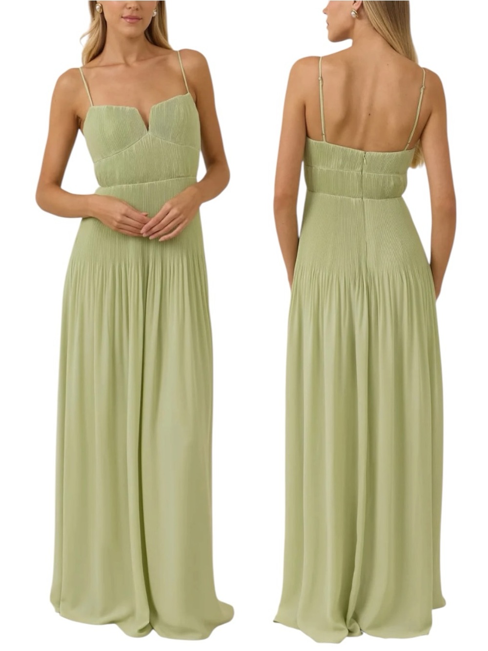 Park & Fifth Pistachio Chiffon Full Length Maxi Lena Dress Size Large